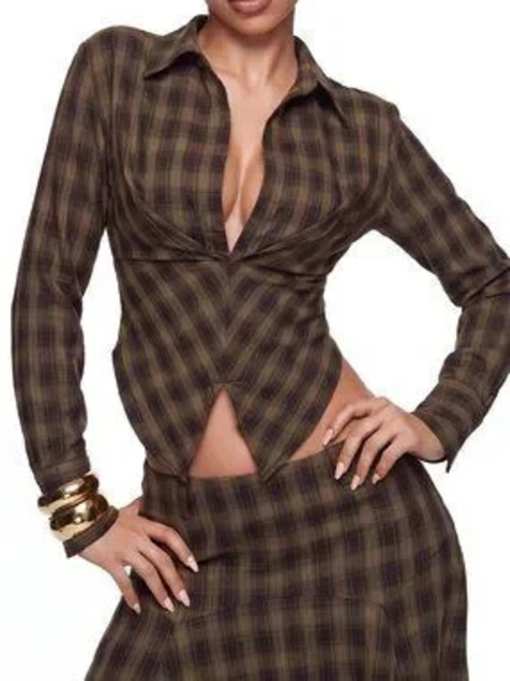 Brown Casual Women's Plaid Long Sleeve Shirt